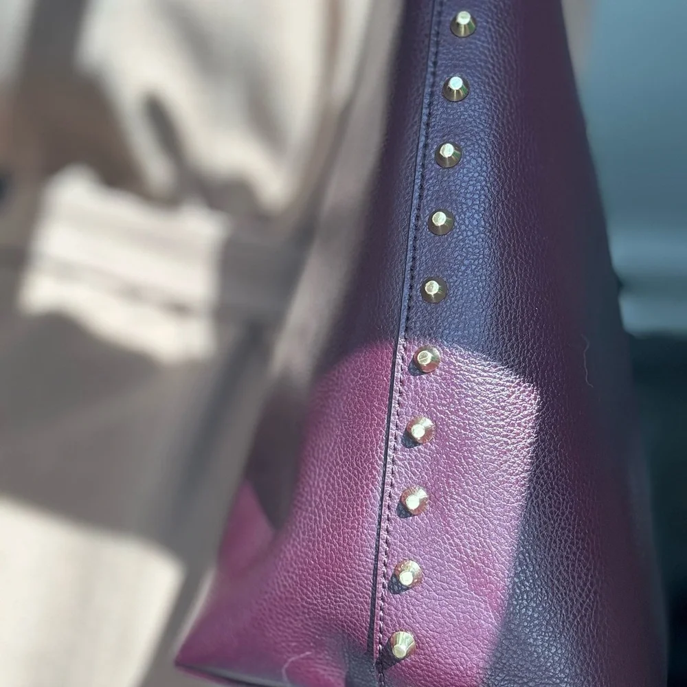 Brownish/maroon Ralph Lauren Cowhide Leather Studded Tote Bag - Picture 5 of 13